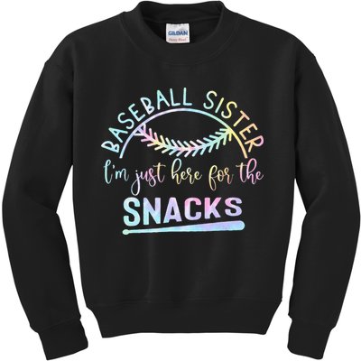 Baseball Sister Im Just Here For The Snacks Retro B Tie Dye Kids Sweatshirt