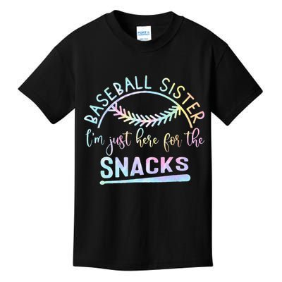Baseball Sister Im Just Here For The Snacks Retro B Tie Dye Kids T-Shirt