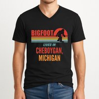 Bigfoot Sighting In Cheboygan Michigan V-Neck T-Shirt
