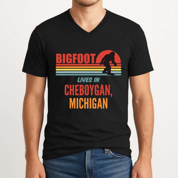 Bigfoot Sighting In Cheboygan Michigan V-Neck T-Shirt