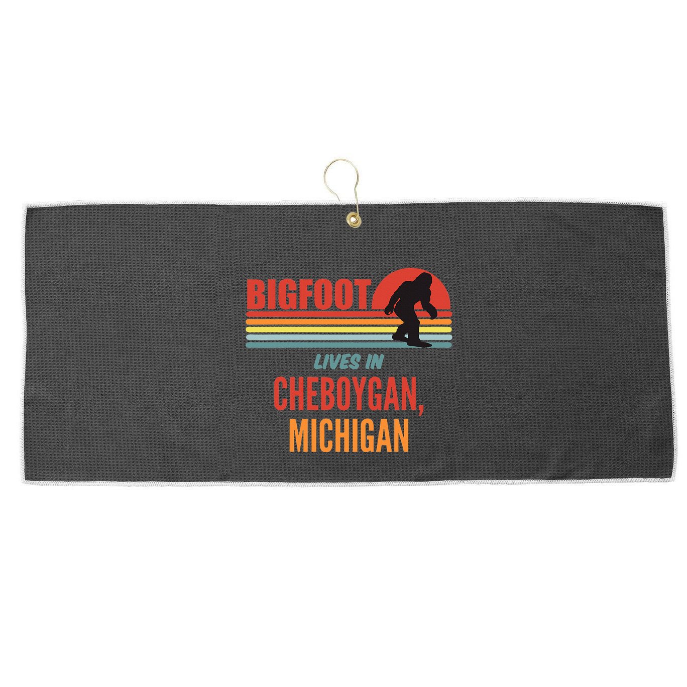 Bigfoot Sighting In Cheboygan Michigan Large Microfiber Waffle Golf Towel