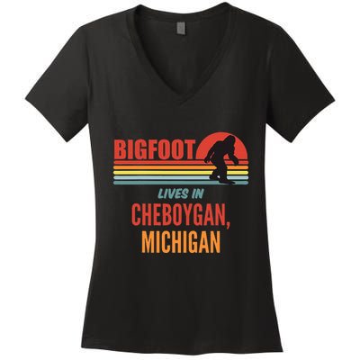 Bigfoot Sighting In Cheboygan Michigan Women's V-Neck T-Shirt