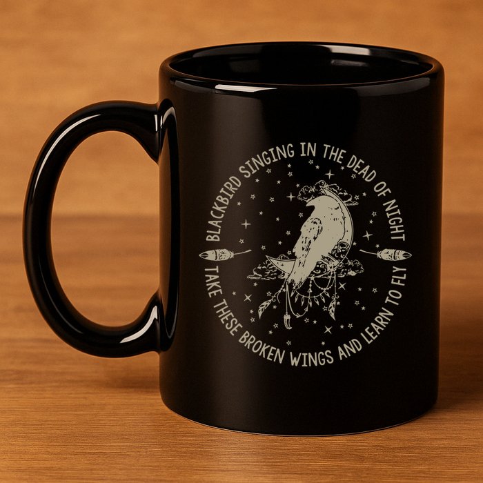 Blackbird Singing In Dead Of The Night Music Lover 11oz C Handle Ceramic Mug
