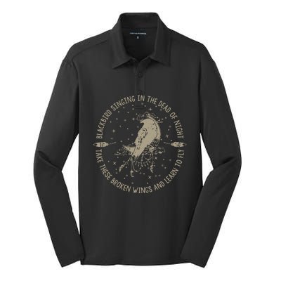 Blackbird Singing In Dead Of The Night Music Lover Silk Touch Performance Long Sleeve Polo