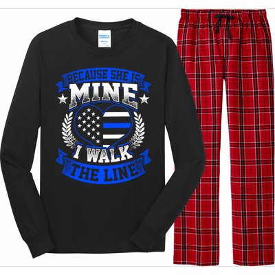 Because She Is Mine I Walk The Line Patriotic Police Officer Gift Long Sleeve Pajama Set