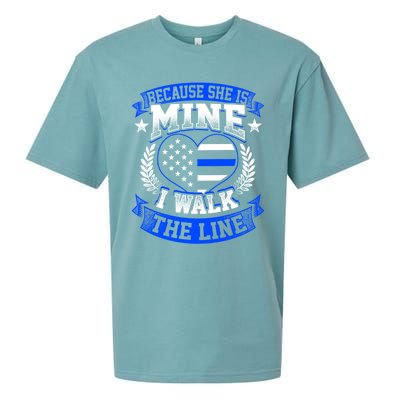 Because She Is Mine I Walk The Line Patriotic Police Officer Gift Sueded Cloud Jersey T-Shirt