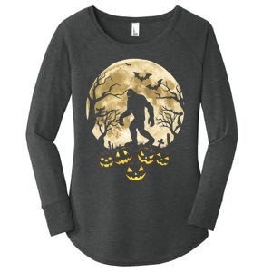 Bigfoot Sasquatch In The Moon Halloween Pumpkin Scarry Gifts Women's Perfect Tri Tunic Long Sleeve Shirt