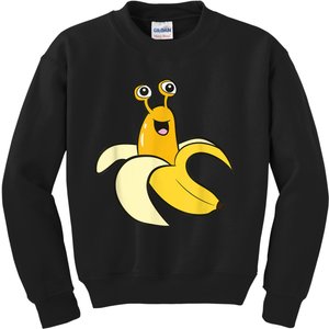 Banana Slug In Banana Funny Banana Slug Kids Sweatshirt