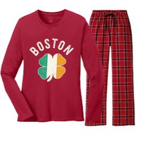 Boston Shamrock Irish St PatrickS Day Celtic Women's Long Sleeve Flannel Pajama Set 