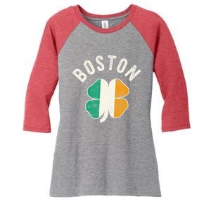 Boston Shamrock Irish St PatrickS Day Celtic Women's Tri-Blend 3/4-Sleeve Raglan Shirt