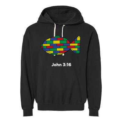 Brick Science John 3:16 – Christian Faith With Fish Symbol, Bible Verse Apparel Garment-Dyed Fleece Hoodie