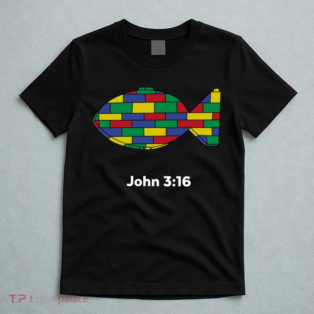Brick Science John 3:16 – Christian Faith With Fish Symbol, Bible Verse Apparel T-Shirt