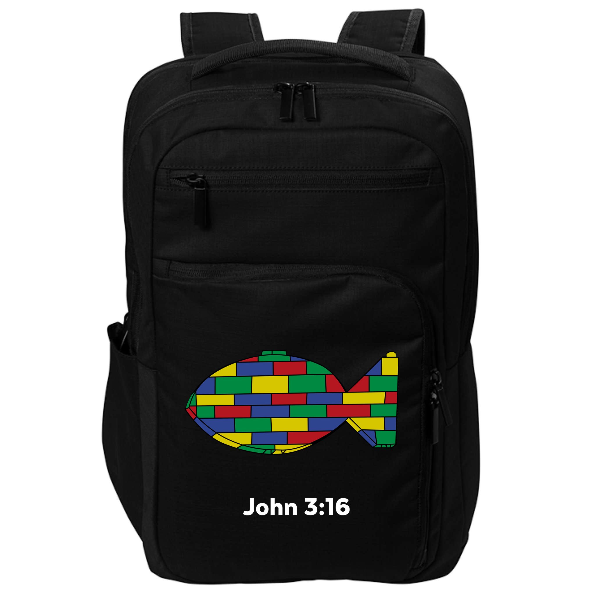 Brick Science John 3:16 – Christian Faith With Fish Symbol, Bible Verse Apparel Impact Tech Backpack