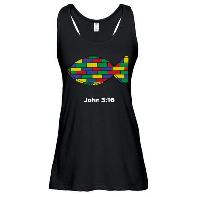 Brick Science John 3:16 – Christian Faith With Fish Symbol, Bible Verse Apparel Ladies Essential Flowy Tank