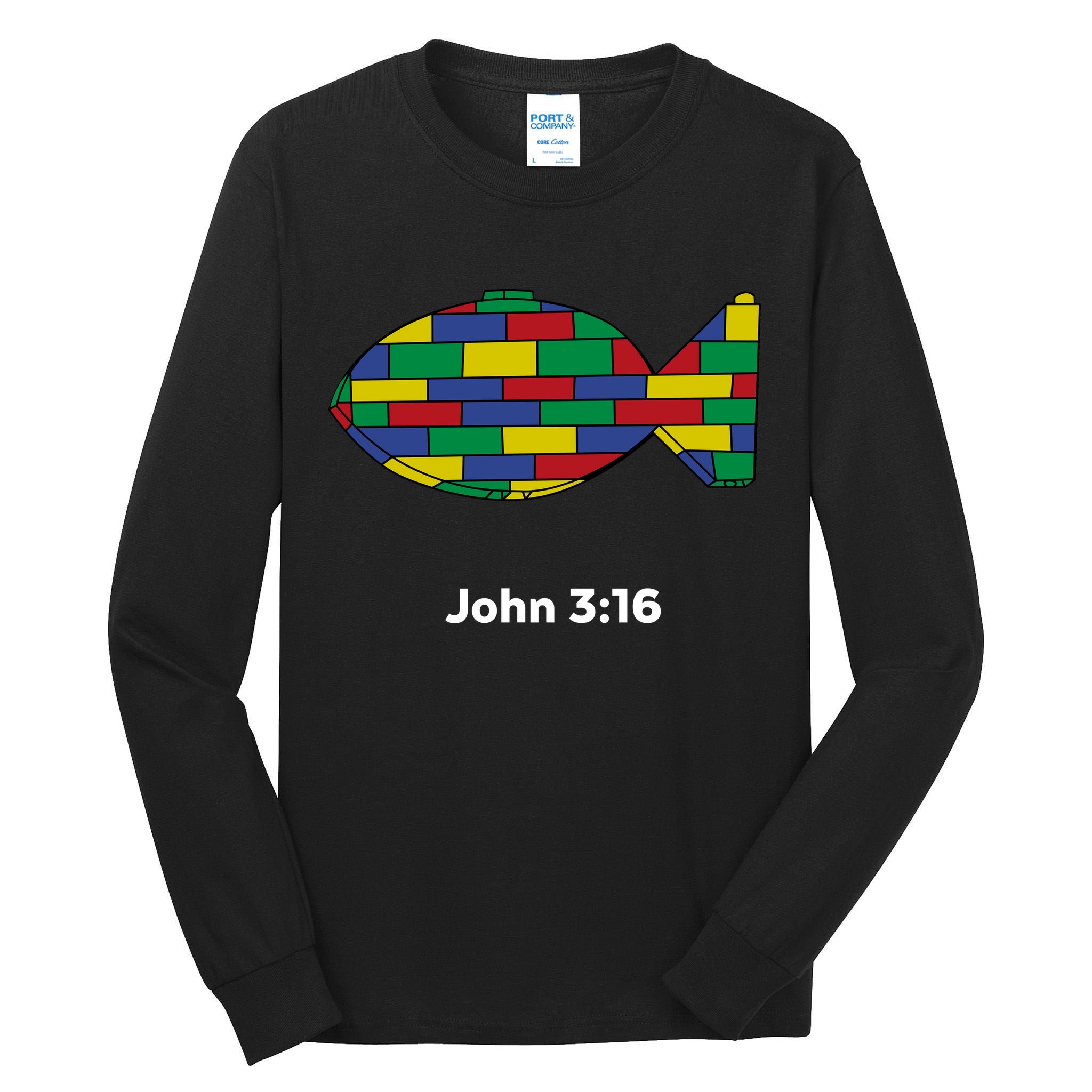 Brick Science John 3:16 – Christian Faith With Fish Symbol, Bible Verse Apparel Tall Long Sleeve T-Shirt