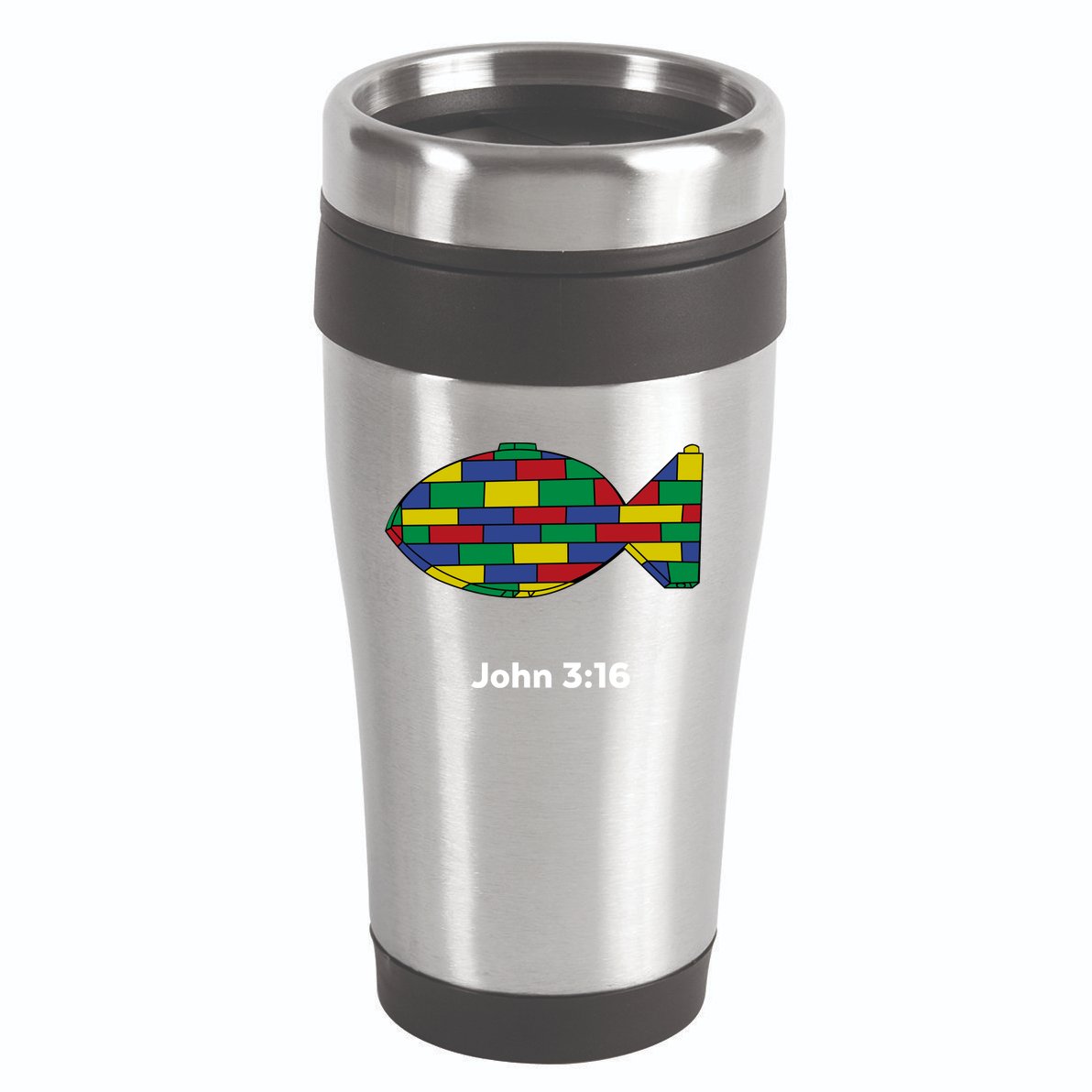 Brick Science John 3:16 – Christian Faith With Fish Symbol, Bible Verse Apparel 16oz Travel Tumbler
