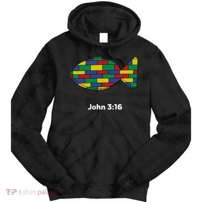 Brick Science John 3:16 – Christian Faith With Fish Symbol, Bible Verse Apparel Tie Dye Hoodie