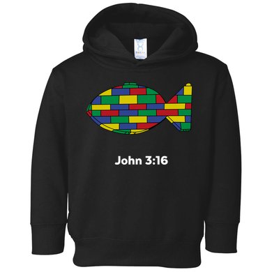 Brick Science John 3:16 – Christian Faith With Fish Symbol, Bible Verse Apparel Toddler Hoodie
