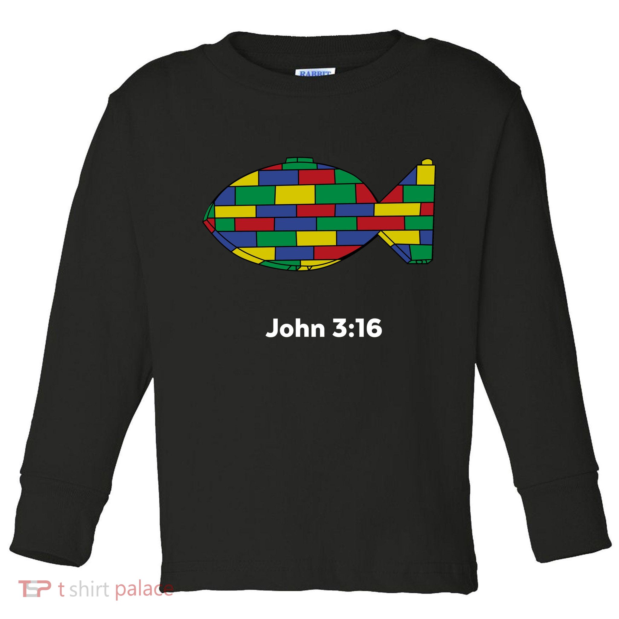 Brick Science John 3:16 – Christian Faith With Fish Symbol, Bible Verse Apparel Toddler Long Sleeve Shirt