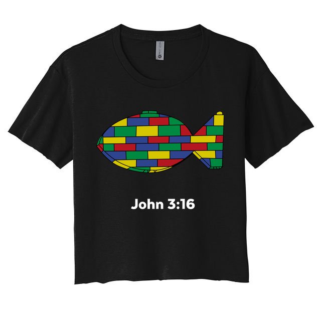 Brick Science John 3:16 – Christian Faith With Fish Symbol, Bible Verse Apparel Women's Crop Top Tee