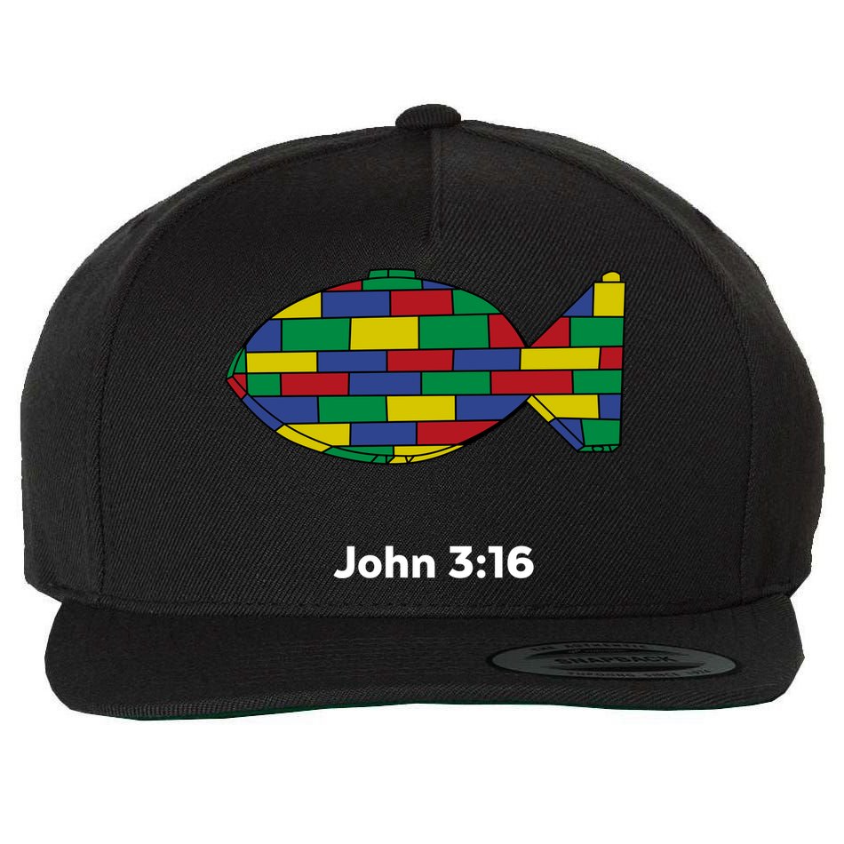 Brick Science John 3:16 – Christian Faith With Fish Symbol, Bible Verse Apparel Wool Snapback Cap