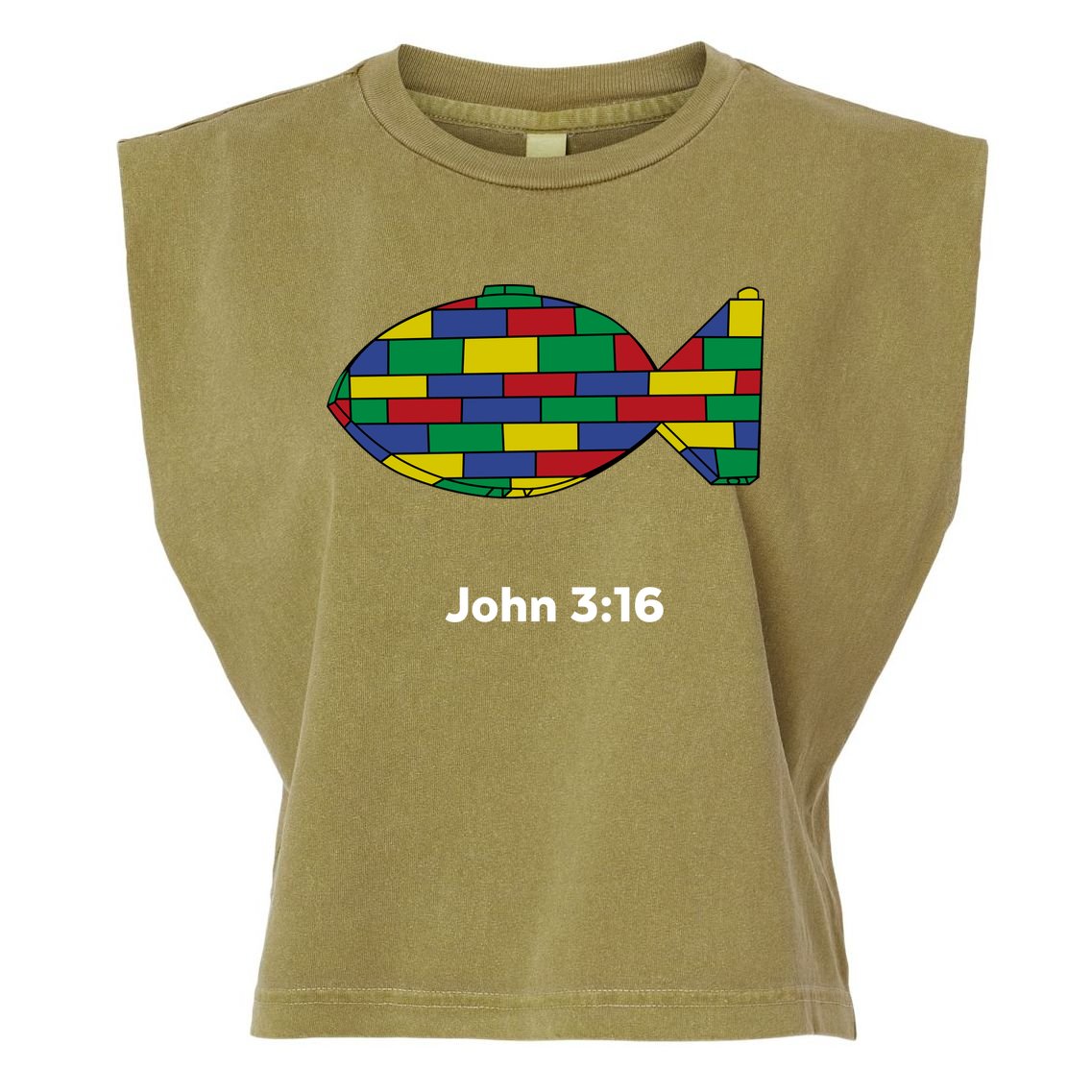 Brick Science John 3:16 – Christian Faith With Fish Symbol, Bible Verse Apparel Garment-Dyed Women's Muscle Tee