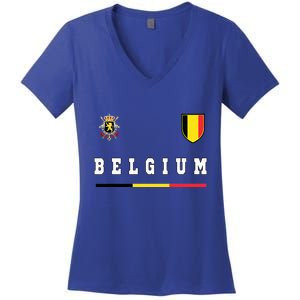 Belgium Sportssoccer Jersey Flag Women's V-Neck T-Shirt