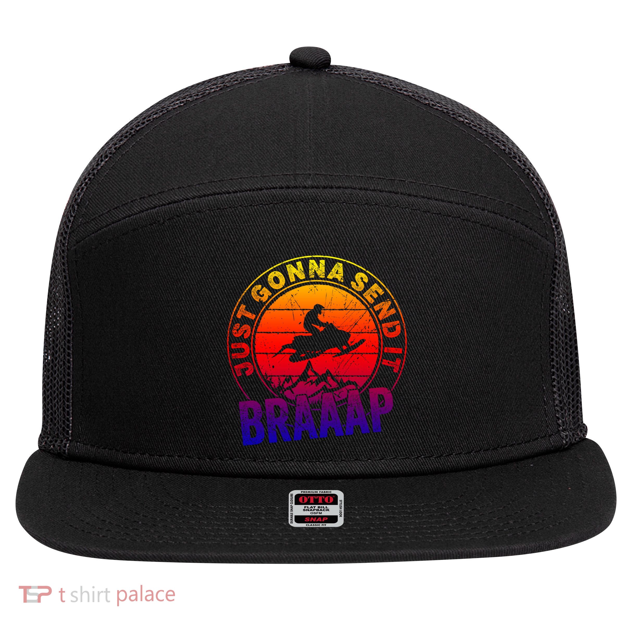 Braaap Snowmobile Just Gonna Send It Snowmobile Snow Rider Gift 7 Panel Mesh Trucker Snapback Hat