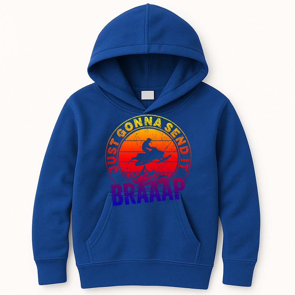 Braaap Snowmobile Just Gonna Send It Snowmobile Snow Rider Gift Kids Hoodie