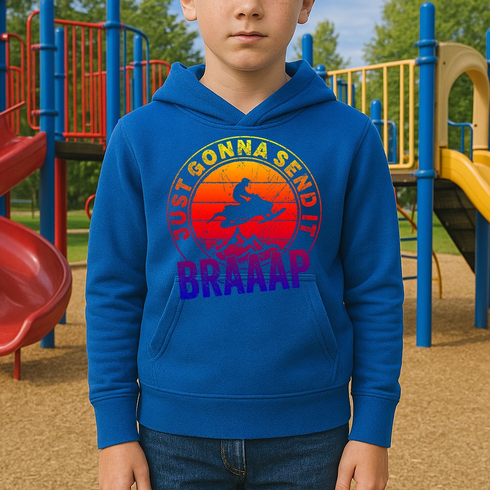 Braaap Snowmobile Just Gonna Send It Snowmobile Snow Rider Gift Kids Hoodie