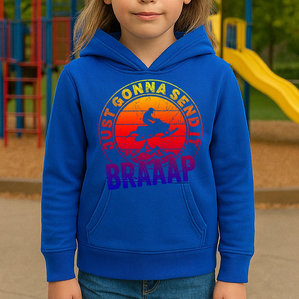 Braaap Snowmobile Just Gonna Send It Snowmobile Snow Rider Gift Kids Hoodie