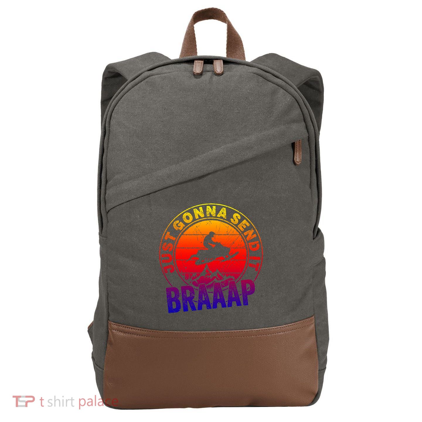 Braaap Snowmobile Just Gonna Send It Snowmobile Snow Rider Gift Cotton Canvas Backpack