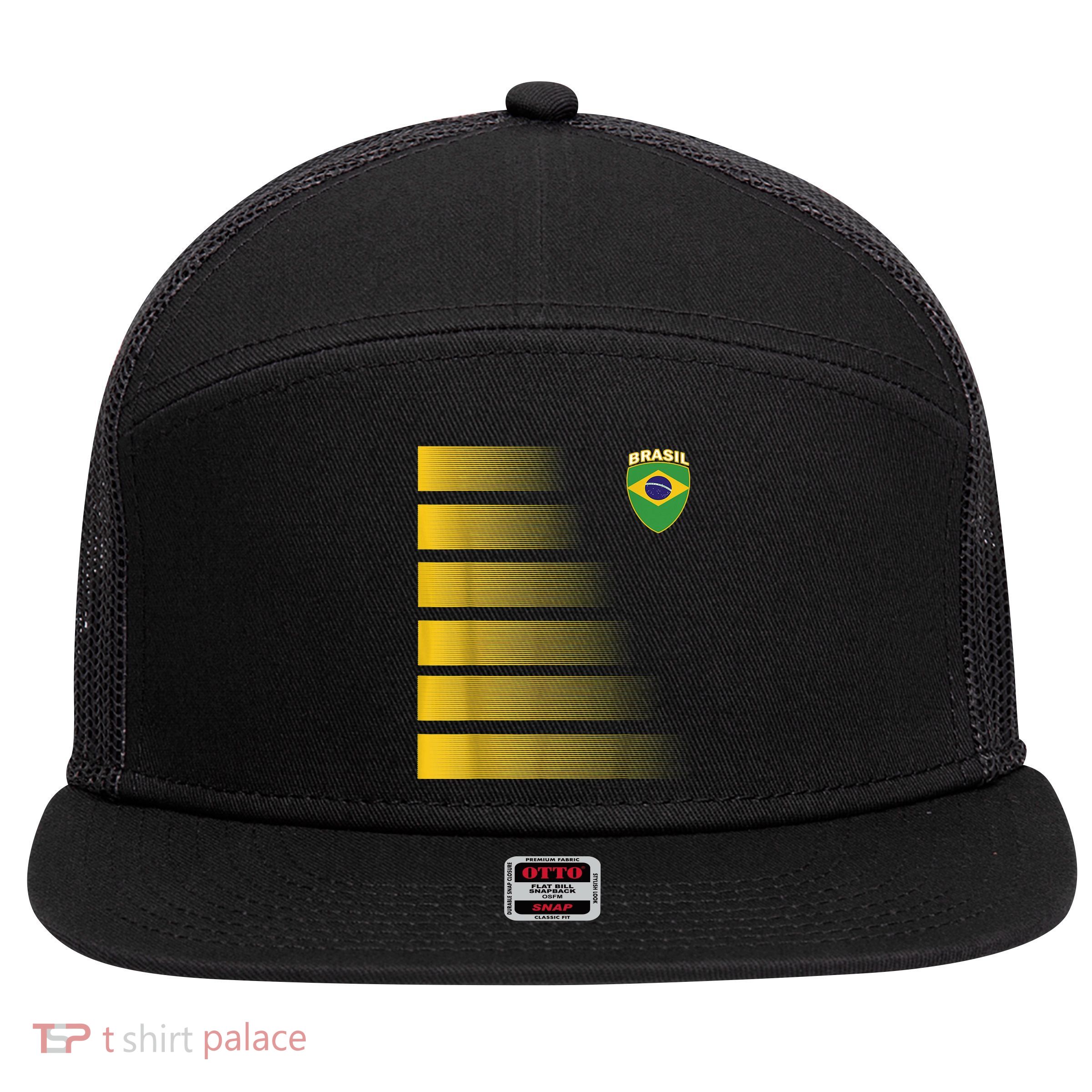 Brazilian Soccer Jersey Brazil Football Flag 7 Panel Mesh Trucker Snapback Hat