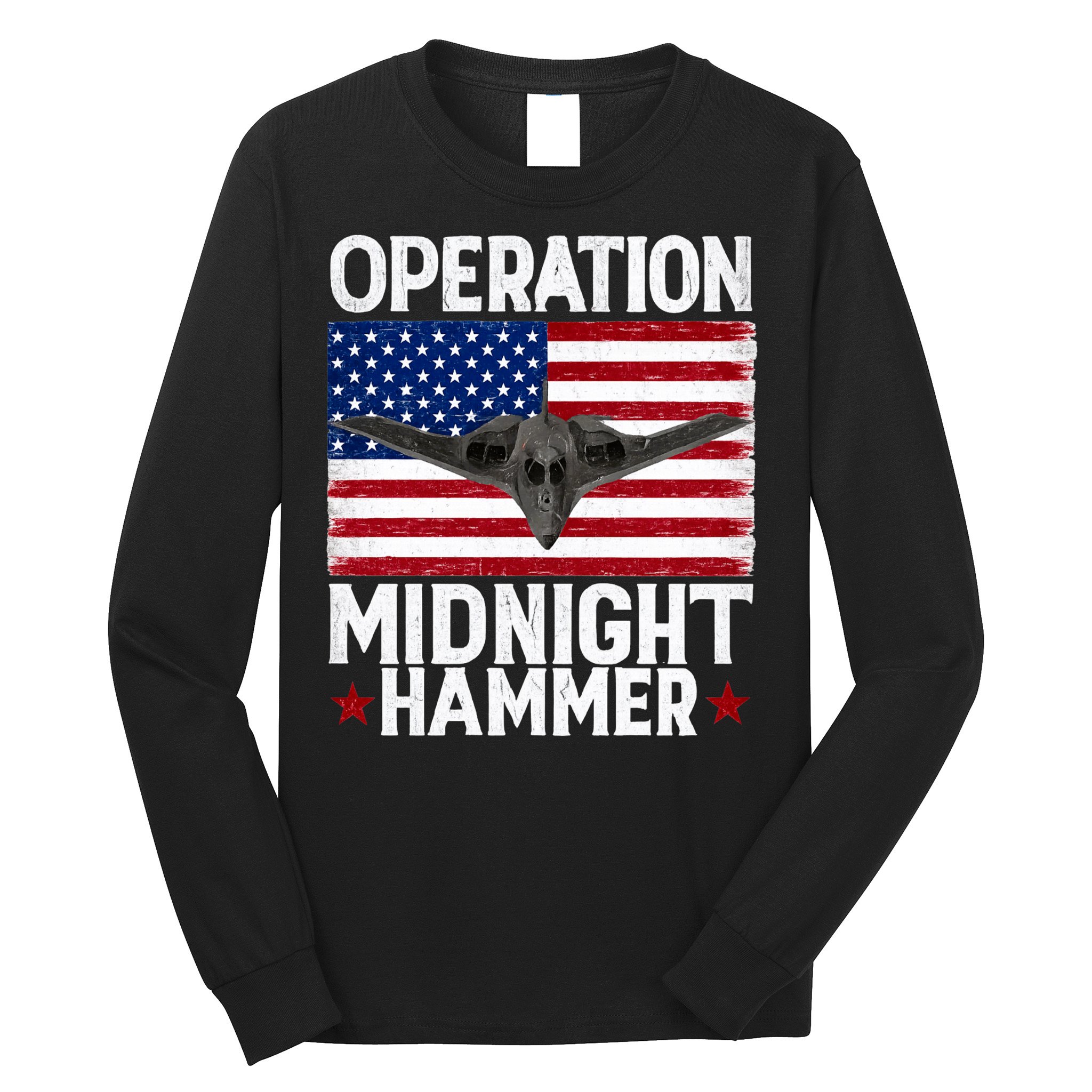 B-2 Stealth Jet Operation Midnight Hammer American Flag Long Sleeve Shirt