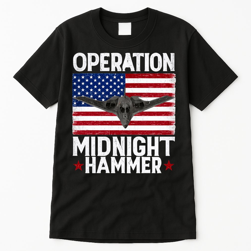 B-2 Stealth Jet Operation Midnight Hammer American Flag Tall T-Shirt