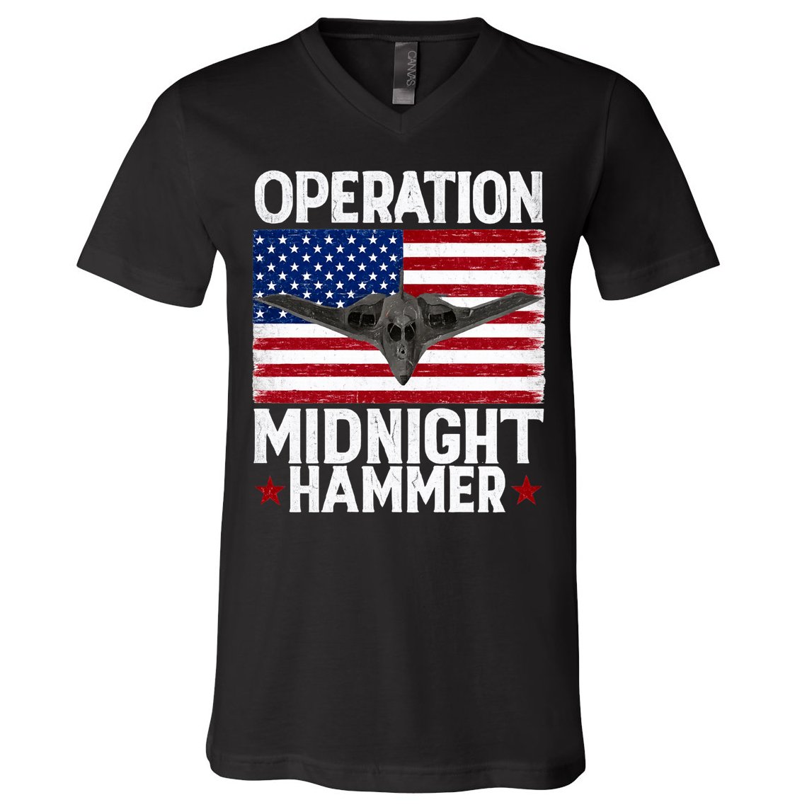 B-2 Stealth Jet Operation Midnight Hammer American Flag V-Neck T-Shirt