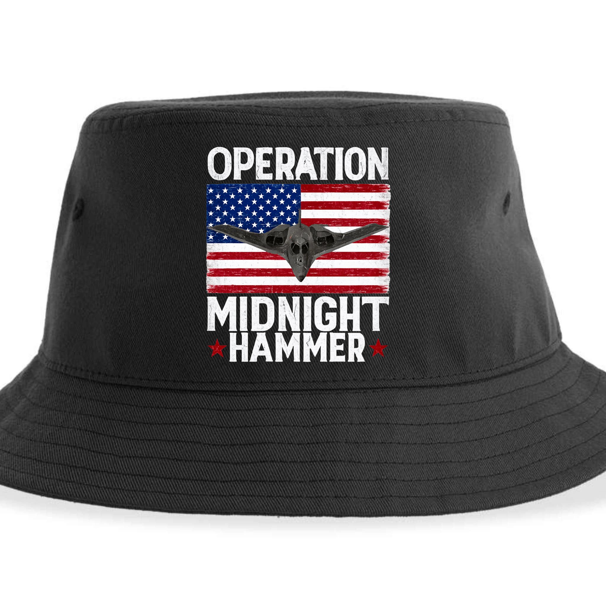 B-2 Stealth Jet Operation Midnight Hammer American Flag Sustainable Bucket Hat