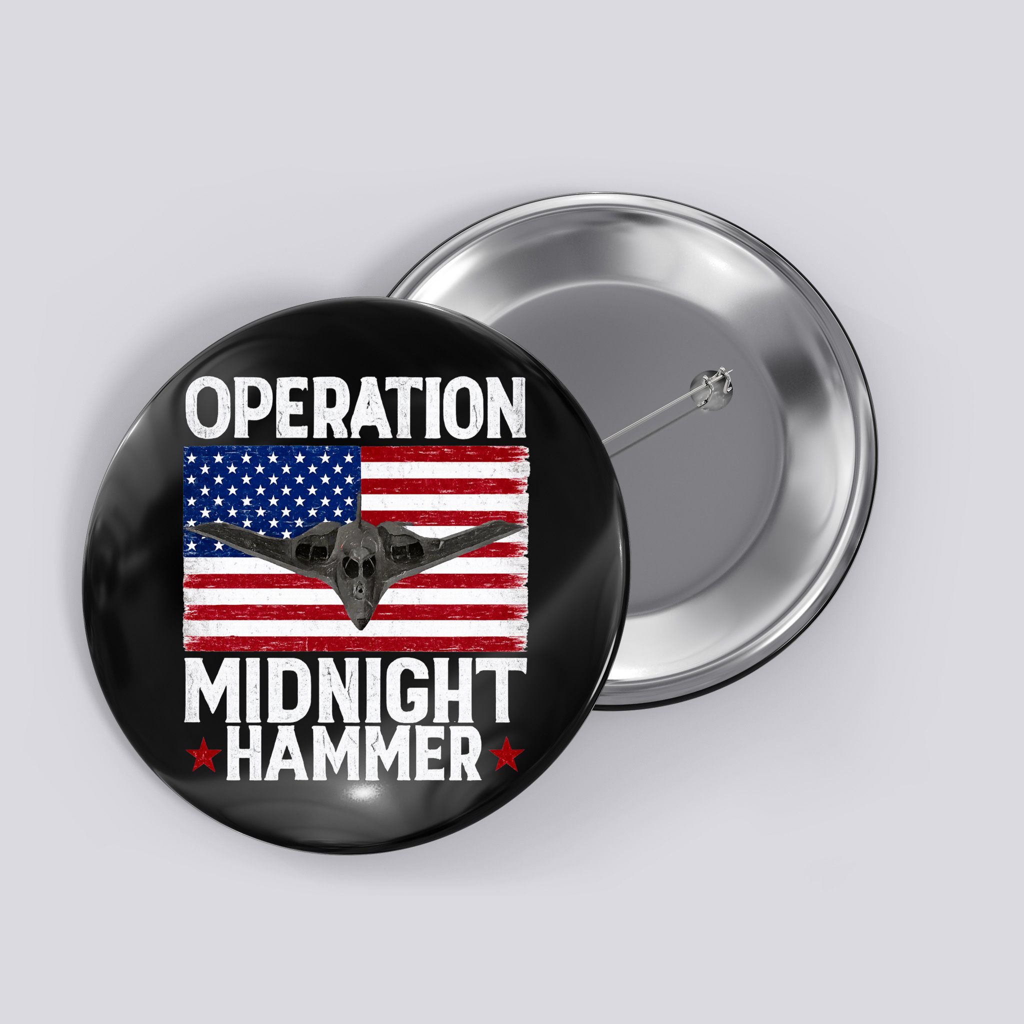 B-2 Stealth Jet Operation Midnight Hammer American Flag Button