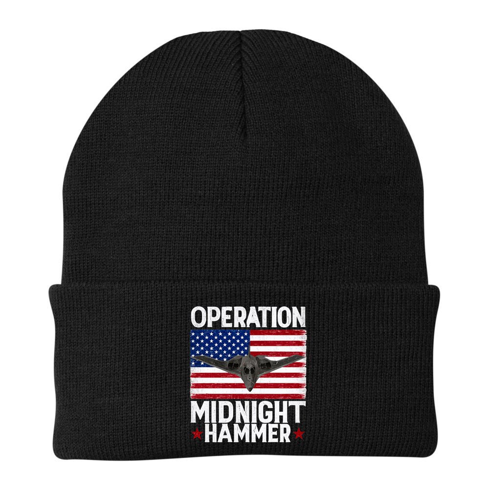 B-2 Stealth Jet Operation Midnight Hammer American Flag Beanie