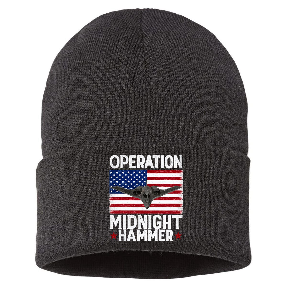 B-2 Stealth Jet Operation Midnight Hammer American Flag Sustainable Knit Beanie