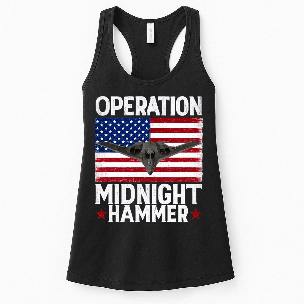 B-2 Stealth Jet Operation Midnight Hammer American Flag Womens Tank Top