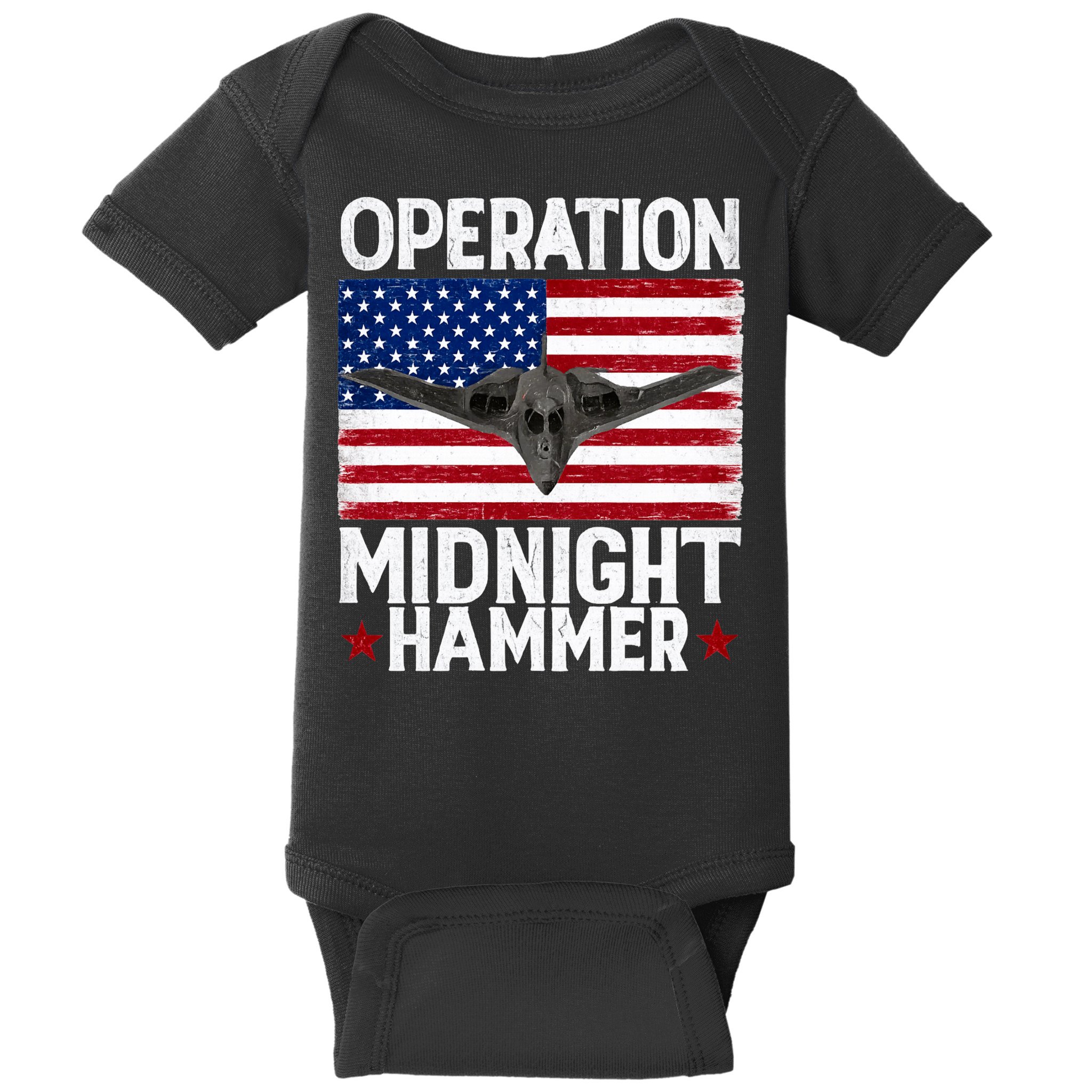B-2 Stealth Jet Operation Midnight Hammer American Flag Baby Bodysuit