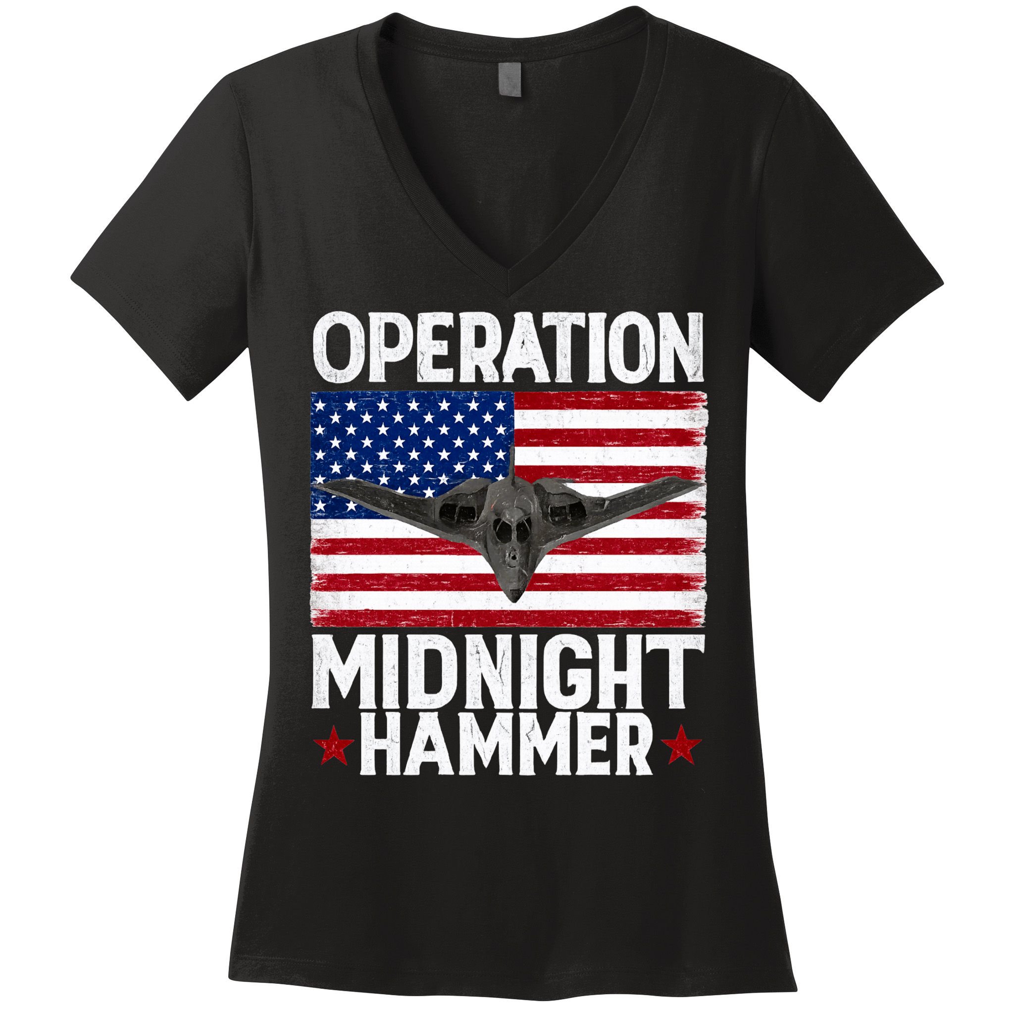 B-2 Stealth Jet Operation Midnight Hammer American Flag Women's V-Neck T-Shirt