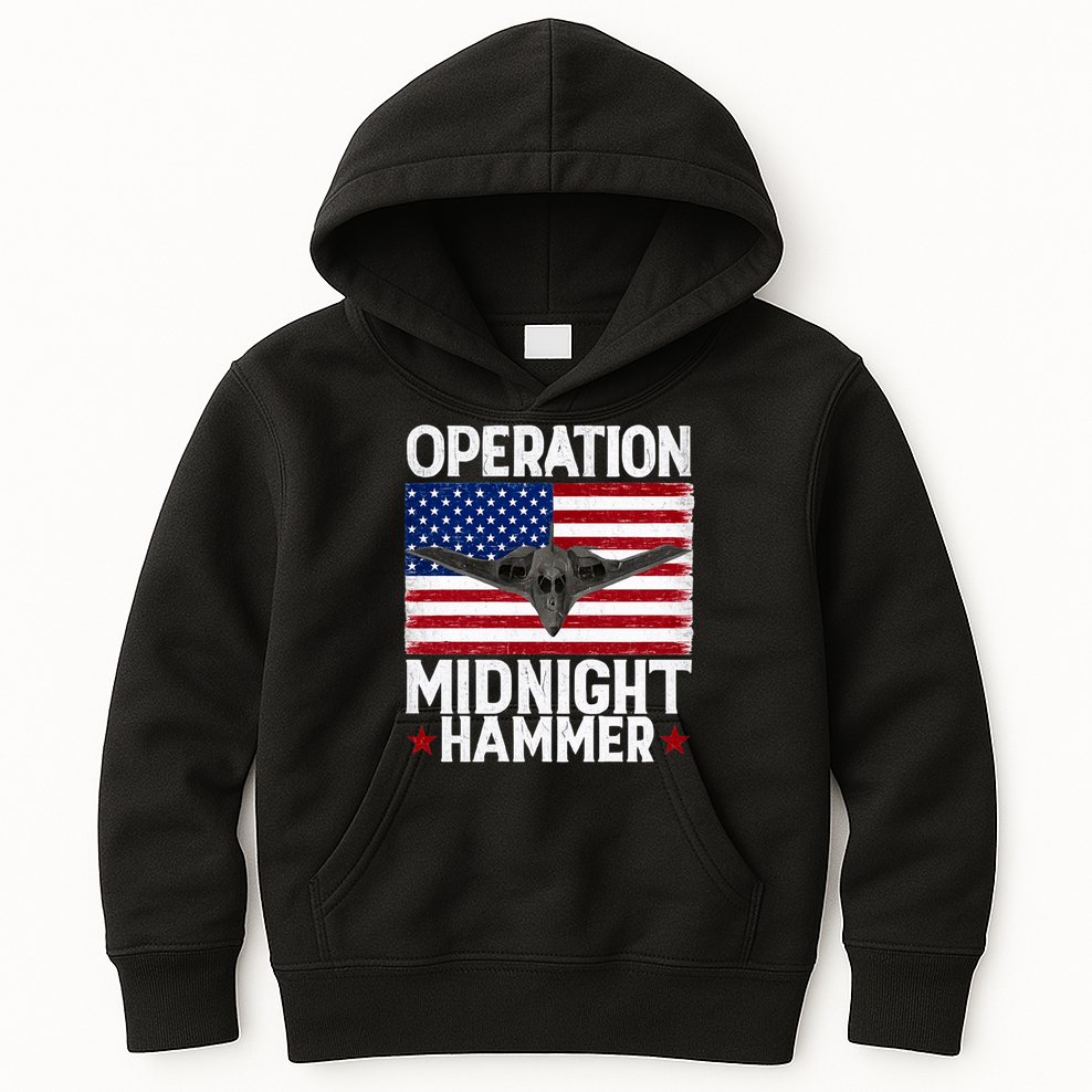 B-2 Stealth Jet Operation Midnight Hammer American Flag Kids Hoodie
