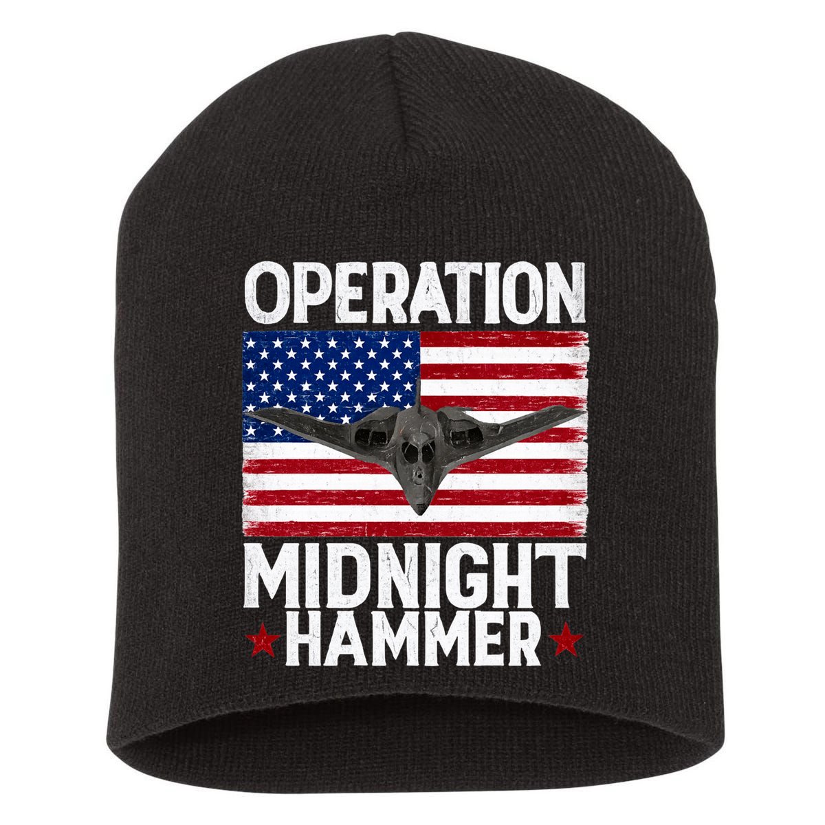 B-2 Stealth Jet Operation Midnight Hammer American Flag Short Acrylic Beanie