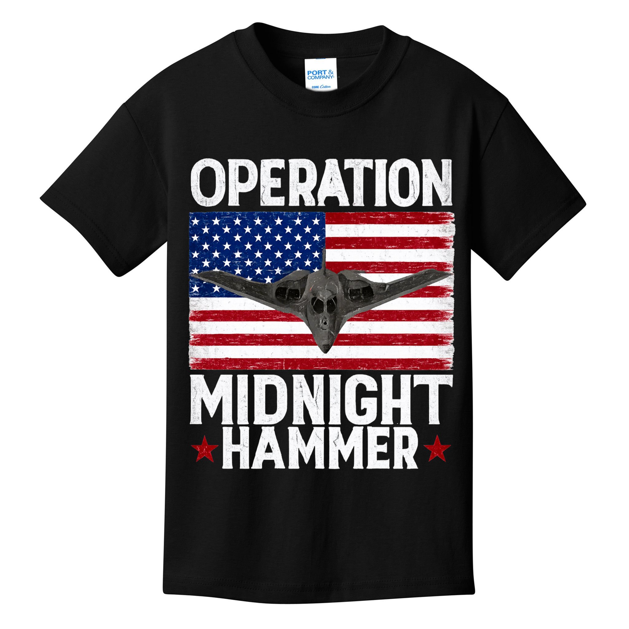 B-2 Stealth Jet Operation Midnight Hammer American Flag Kids T-Shirt