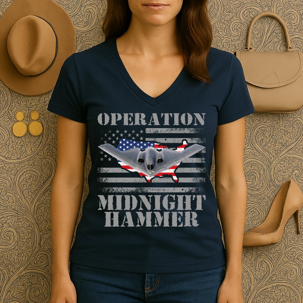 B-2 Stealth Jet Operation Midnight Hammer Women's V-Neck T-Shirt