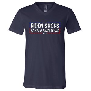 Biden Sucks Kamala Swallows Funny Biden And Kamala V-Neck T-Shirt