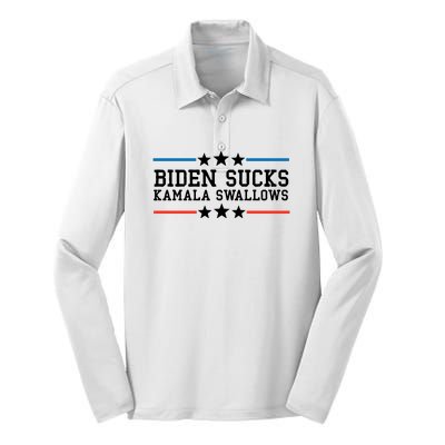 Biden Sucks Kamala Swallows Funny Biden And Kamala Silk Touch Performance Long Sleeve Polo