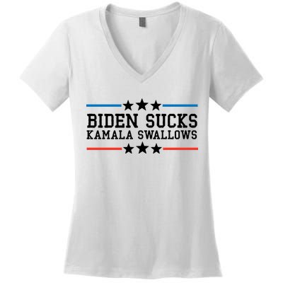 Biden Sucks Kamala Swallows Funny Biden And Kamala Women's V-Neck T-Shirt
